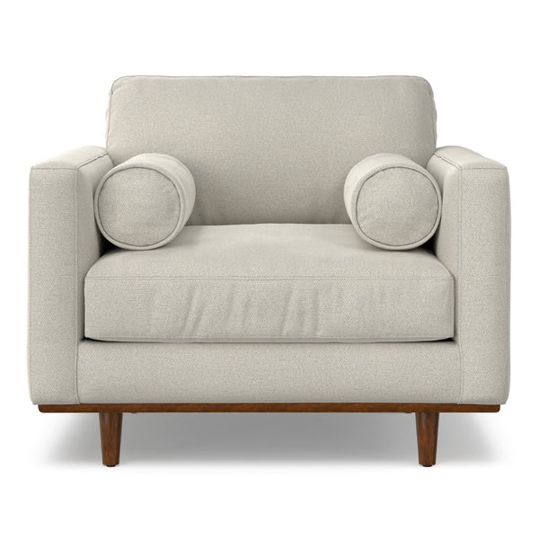 English Elm Morrison Sculptural Mid-century Armchair with Rubberwood Legs and Performance Fabric Cream White B136P420740