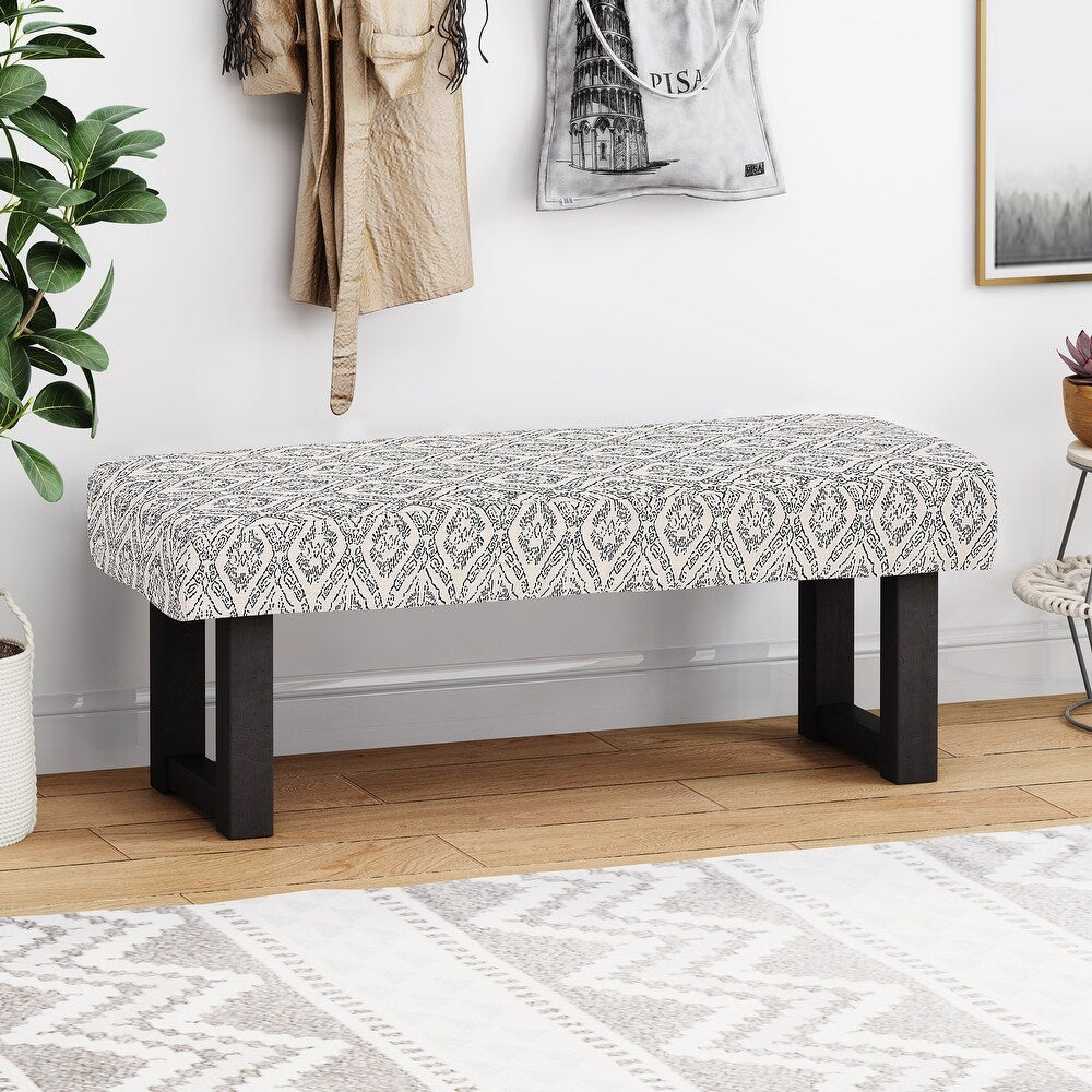 English Elm Christopher Knight Home® - Ashford Boho Fabric Bench White+Black - 48" Rubberwood Modern Vintage Accent Seating, Durable Comfort N778P187098B