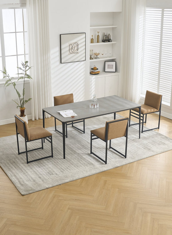 English Elm Modern Upholstered Dining Chairs Set of 2 with Linen-Like Fabric, High-Resilience Foam and Metal Frame Elegant Comfort Coffee W1249P257009