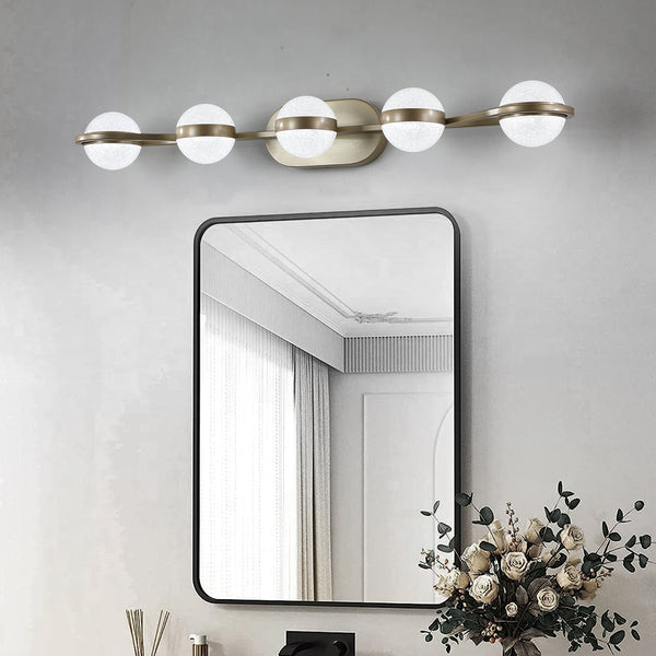 English Elm Bathroom Vanity Light - Elegant 5-Bulb Led Fixture With Crystal Sand Shades In Champagne Gold Finish W2312P374868