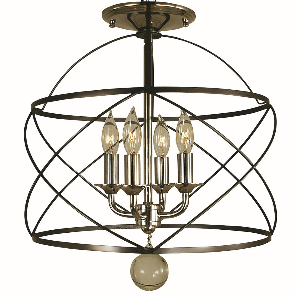 Framburg 4-light Elegant Flush Mount Chandelier With Airy Wire Cages - Handmade Lighting For Your Home Mahogany Bronze And Polished Nickel Metal 4411 Mb/Pn