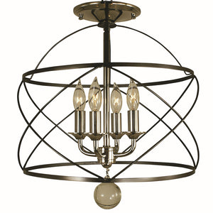 Framburg 4-light Elegant Flush Mount Chandelier With Airy Wire Cages - Handmade Lighting For Your Home Mahogany Bronze And Polished Nickel Metal 4411 Mb/Pn