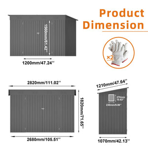 English Elm 4 X 9 Ft Galvanized Steel Outdoor Shed with Vented Sloped Roof and Wide Swing Doors W3213S00006