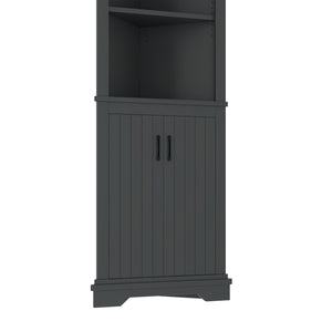 English Elm Tall Corner Cabinet with Doors - Slim Black Storage Tower for Living Room, Bathroom, Kitchen, Office W1580P332942