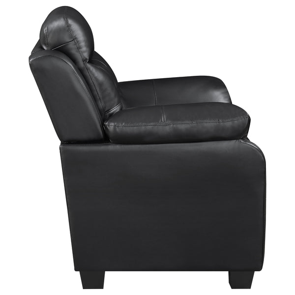 English Elm Eaton Luxe Black Padded Sofa with Tufted Backrest and Headrest Padding, Faux Leather Comfort B062P357827
