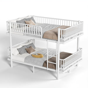 English Elm Queen Over Metal Bunk Bed Convertible Platform Frame with Safety Guardrails Light White W5305S00064