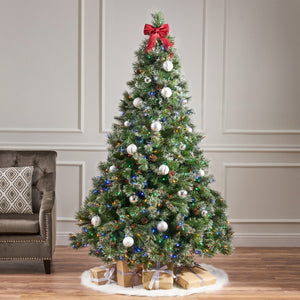 Christopher Knight Home® - Noble House - 7-foot Cashmere Pine and Mixed Needles Pre-Lit Multicolor LED Artificial Christmas Tree with Snowy Branches and Pinecones