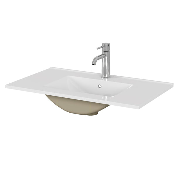 English Elm 32-inch Ceramic Drop-in Bathroom Sink Glossy Rectangular Basin for Modern Vanity W3151P264909
