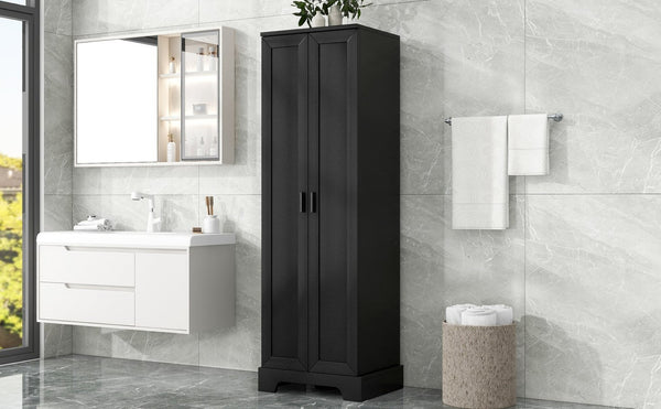 English Elm Storage Cabinet Tall Mdf Two Door Adjustable Shelves Matte Black Home Office Bath N725P181207Z
