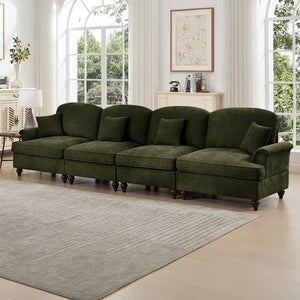 English Elm Elegant Mid Century Chenille 4-Seater Sofa With Flared Arms, Detachable Skirts & Plush Comfort W3041S00349
