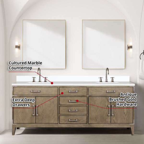English Elm Grey Oak Double Bath Vanity Set With Cultured Marble Top, Chrome Faucets & Elegant 36” Mirrors B2731S01877