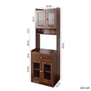 English Elm Kitchen Pantry Hutch Cabinet with Microwave Stand, Spacious Buffet Sideboard for Organized Kitchens Walnut W331P309435