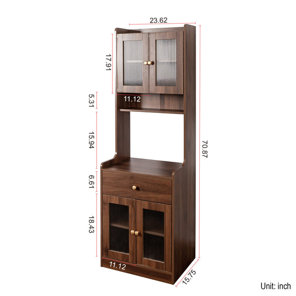 English Elm Kitchen Pantry Hutch Cabinet with Microwave Stand, Spacious Buffet Sideboard for Organized Kitchens Walnut W331P309435