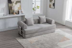 English Elm UNITED modular foldable sofa with metal frame, corduroy upholstery, side pocket & quick assembly convenience Light Gray W1568P374133