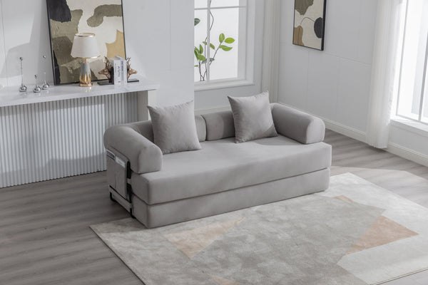 English Elm UNITED modular foldable sofa with metal frame, corduroy upholstery, side pocket & quick assembly convenience Light Gray W1568P374133