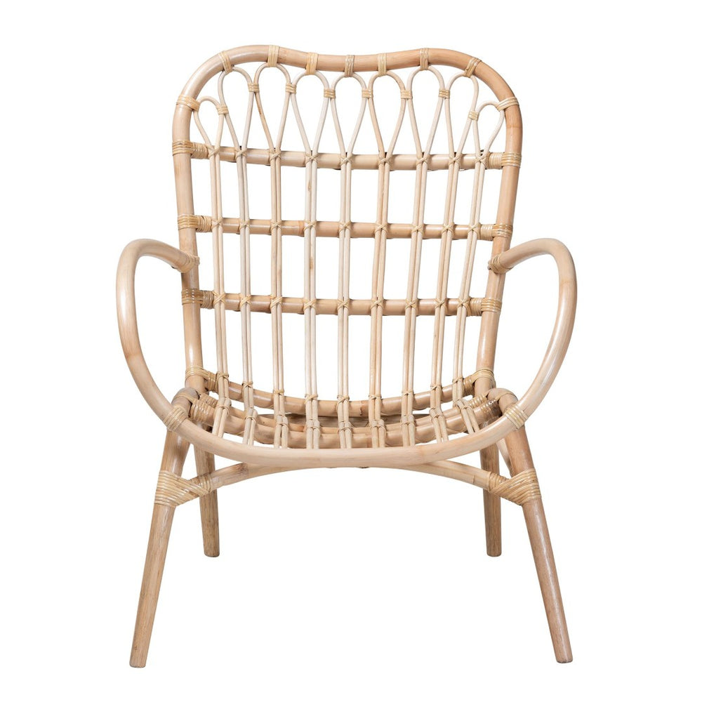 English Elm Modern Rattan Accent Chair Woven Openwork Back Bohemian Coastal Living Room Seat B2750P420377