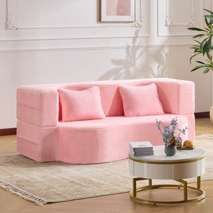 English Elm 71-inch plush folding sofa bed with high-density foam, faux fur futon convertible for guests and yoga Pink W1829P362300