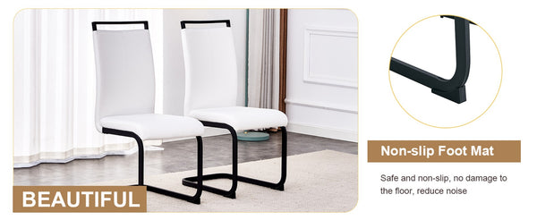 English Elm Table And Chair Set - Modern Grey Marble Mdf Dining Table With Metal Frame & 4 White Pu Chairs W1151S02685-GIGA