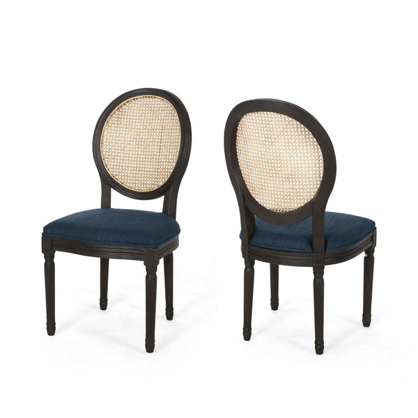 English Elm Christopher Knight Home® - DININGCHAIR Handcrafted Wicker & Fabric Dining Chair Set with Padded Seat, Rubberwood Frame Elegance Navy Blue 65164.00NBLU