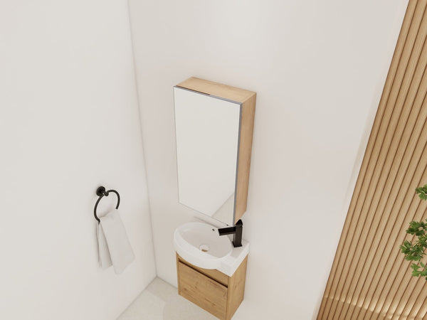English Elm 14'' Wall Mounted Bathroom Medicine Cabinet with Adjustable Glass Shelves and Mirror Door W999P470285