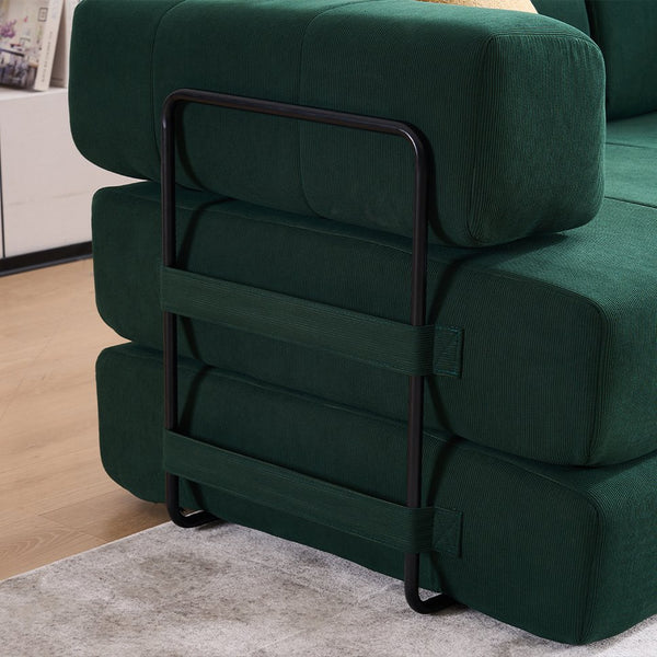 English Elm Folding Sofa Bed with Corduroy Cover, 78.5" Convertible Futon Couch, No-Assembly Foam Spring Mattress, Compact Sleeper for Living Room Green W2915P276680