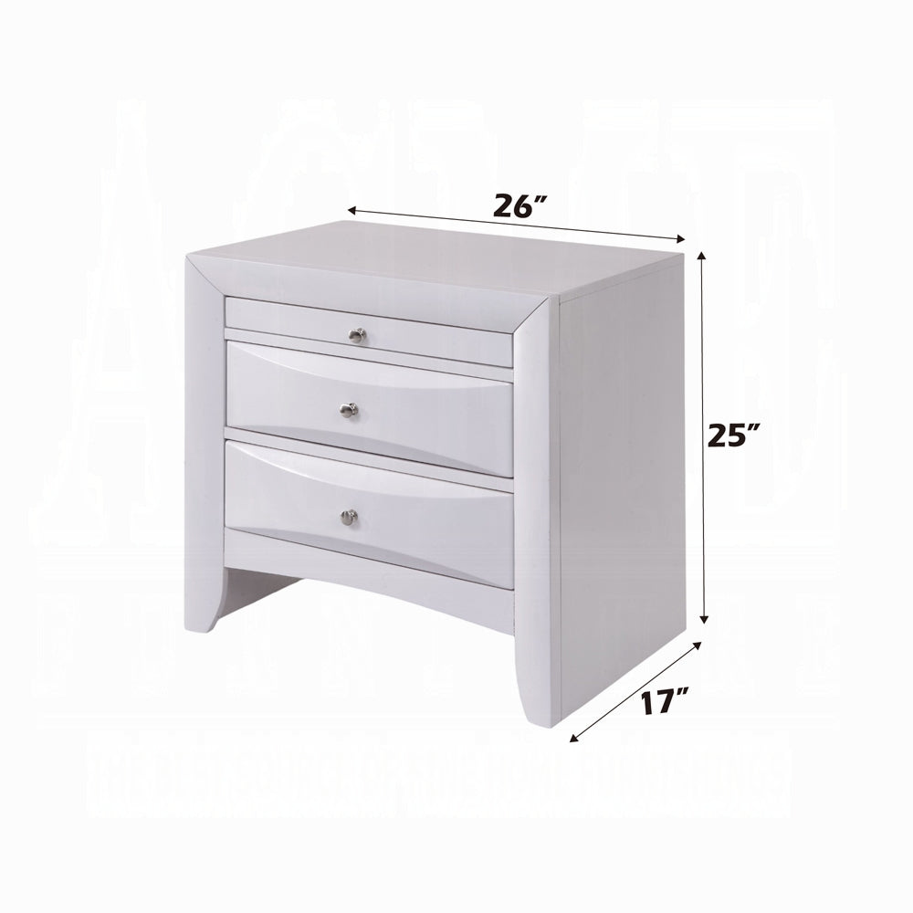 English Elm 1pc White Nightstand with Dovetail Joinery, 2 Drawers & Pull-Out Tray, Beveled Fronts, 26"W x 17"D B2741P321721