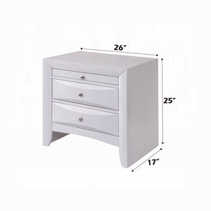 English Elm 1pc White Nightstand with Dovetail Joinery, 2 Drawers & Pull-Out Tray, Beveled Fronts, 26"W x 17"D B2741P321721