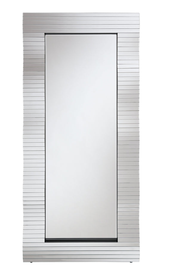 English Elm Dominic Glam Mirrored Accent Floor Mirror – Silver Beveled Mosaic Frame, Rectangular Composite Wood elegance B2726P292341