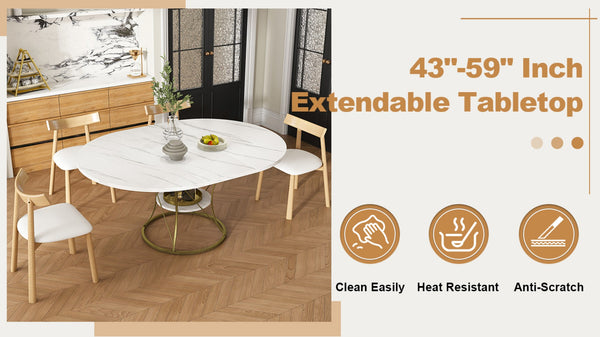 English Elm 43 Inch Foldable Mdf Dining Set with Pu Cushioned Solid Wood Chairs Space Saving White W2700S00139