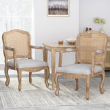 Christopher Knight Home® - Noble House - Andrea French Country Wood And Cane Upholstered Dining Armchair (Set Of 2)