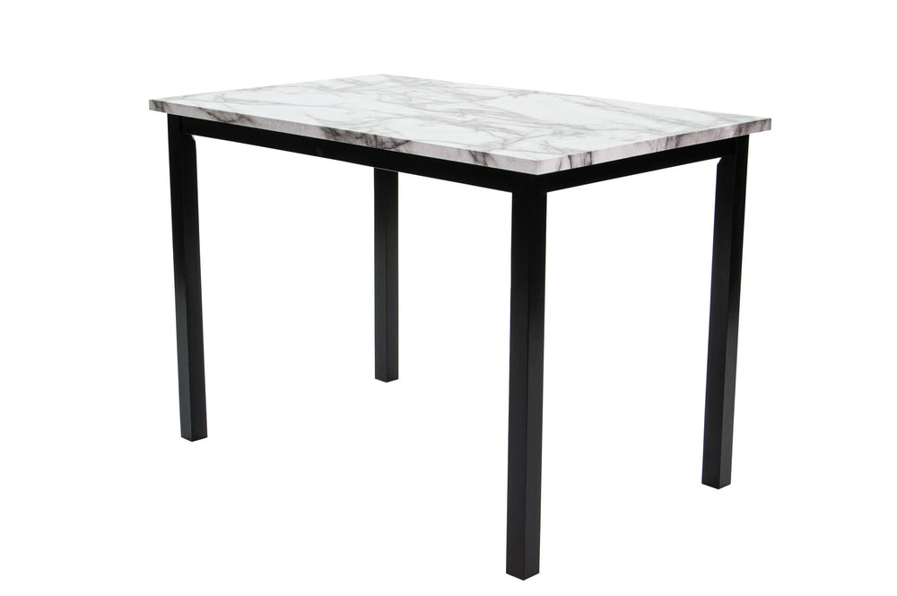 English Elm Modern White and Espresso 5pc Dining Set with Faux Marble Top, Upholstered Faux Leather Chairs, Sleek Finish B011P373217