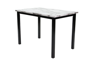 English Elm Modern White and Espresso 5pc Dining Set with Faux Marble Top, Upholstered Faux Leather Chairs, Sleek Finish B011P373217