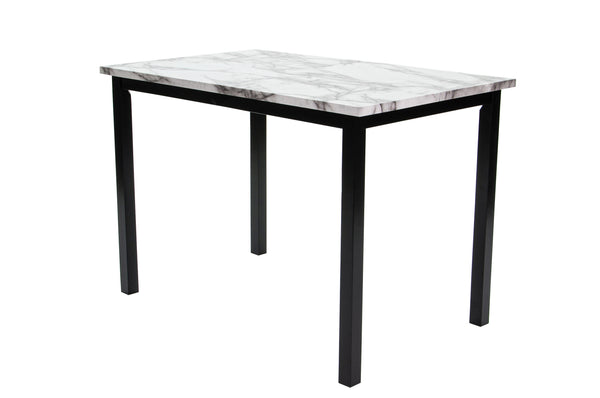 English Elm Modern White and Espresso 5pc Dining Set with Faux Marble Top, Upholstered Faux Leather Chairs, Sleek Finish B011P373217