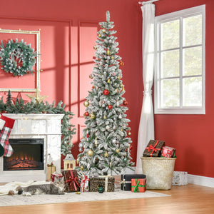 English Elm Homcom 7.5Ft Slim Pine Christmas Tree - Realistic Snow-Flocked Branches, Perfect For Small Spaces! W2225P249630