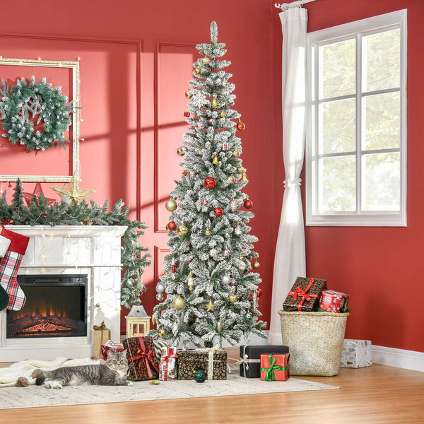 English Elm Homcom 7.5Ft Slim Pine Christmas Tree - Realistic Snow-Flocked Branches, Perfect For Small Spaces! W2225P249630