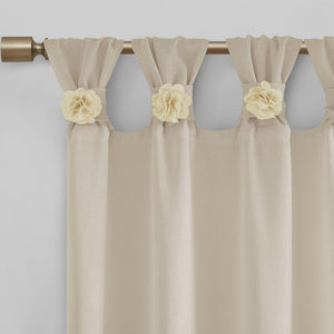 English Elm Floral Tab Top Curtain Panel - Semi-Sheer Faux Linen With Removable Floral Pins For Custom Style B03598264