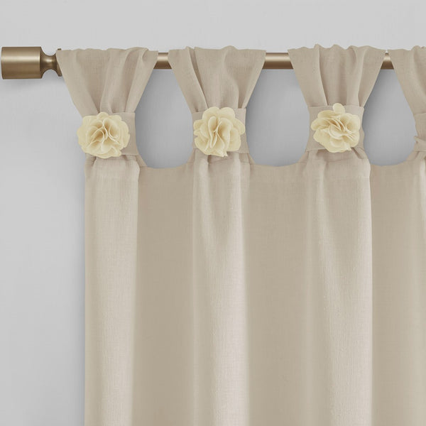 English Elm Floral Tab Top Curtain Panel - Semi-Sheer Faux Linen With Removable Floral Pins For Custom Style B03598264