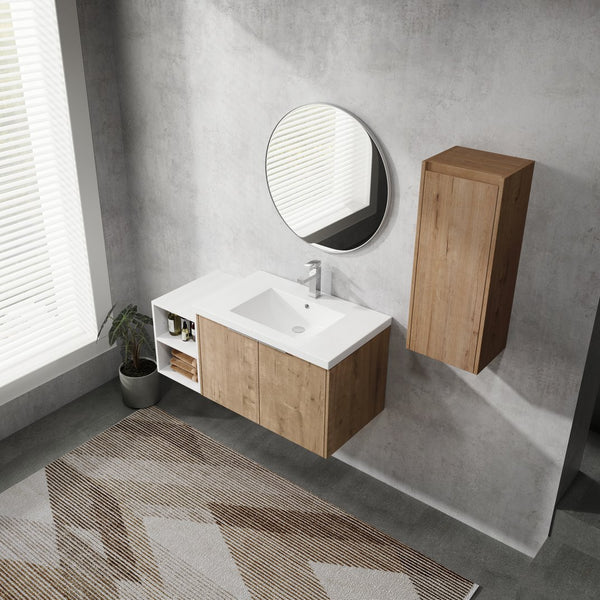 English Elm 42" Wall-Mounted Bathroom Vanity Set With Integrated Sink & Soft-Close Doors For Modern Spaces W999S00234
