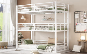 English Elm Twin Xl Triple Bunk Bed - Heavy-Duty Metal Frame With Safety Guardrails & Noise-Reduced Design, White W1580S00165-GIGA