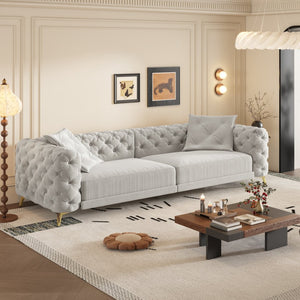 English Elm 97.6" Oversized Velvet Chesterfield Sleeper Sofa Floral Tufted Roll Arm Living Room Couch Light Grey W1885S00203