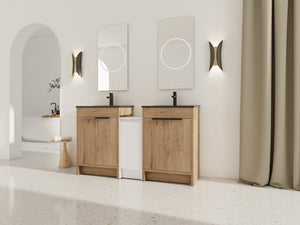 English Elm 60 Inch Freestanding Bathroom Vanity With Black Sink, Soft-Close Doors & Ample Storage Space W999S00322