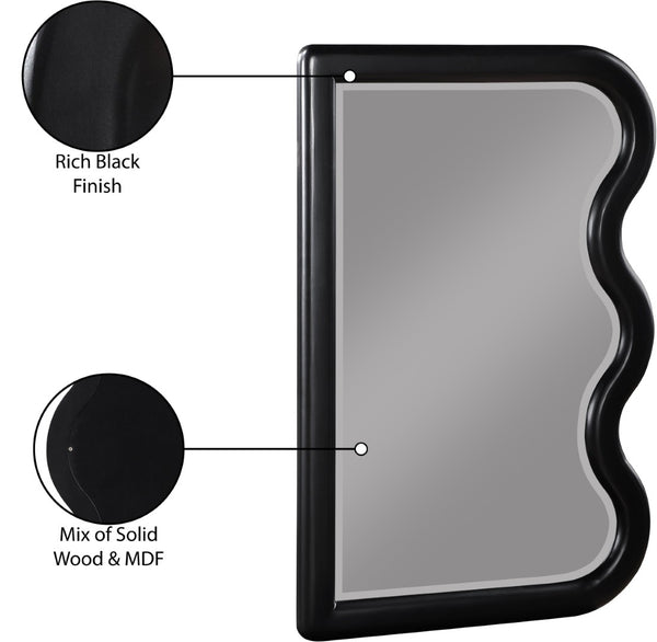 Meridian Furniture Winnie Art Deco Poplar Wood Wall Mirror with Geometric Frame for Bedroom or Entryway Decor Black 441Black-M