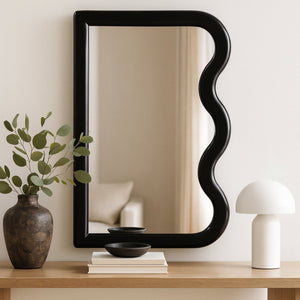 Meridian Furniture Winnie Art Deco Poplar Wood Wall Mirror with Geometric Frame for Bedroom or Entryway Decor Black 441Black-M