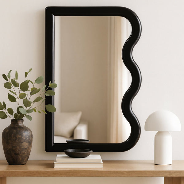 Meridian Furniture Winnie Art Deco Poplar Wood Wall Mirror with Geometric Frame for Bedroom or Entryway Decor Black 441Black-M