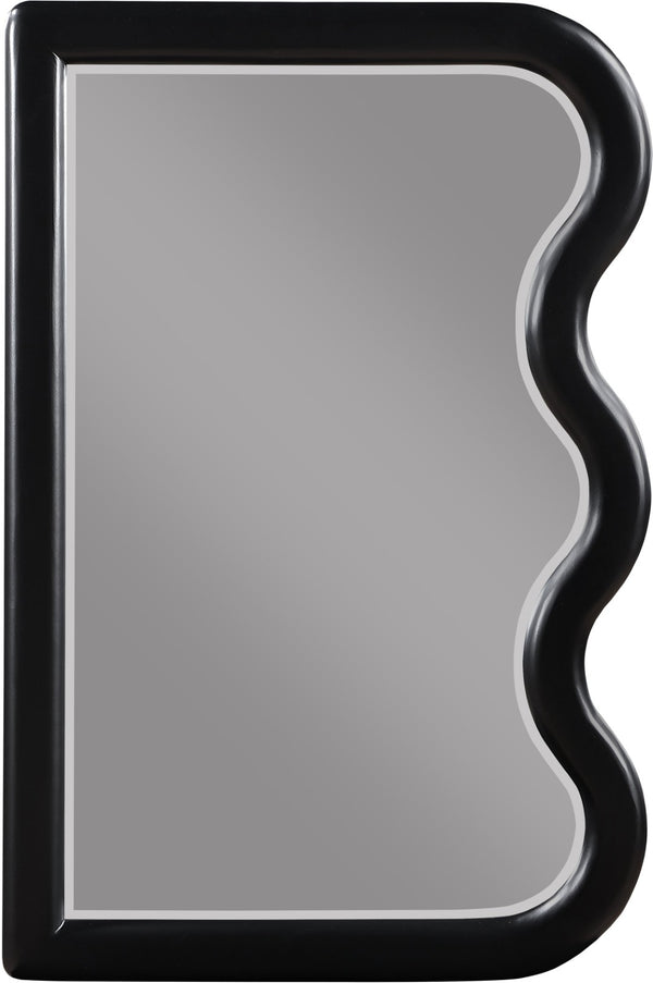 Meridian Furniture Winnie Art Deco Poplar Wood Wall Mirror with Geometric Frame for Bedroom or Entryway Decor Black 441Black-M