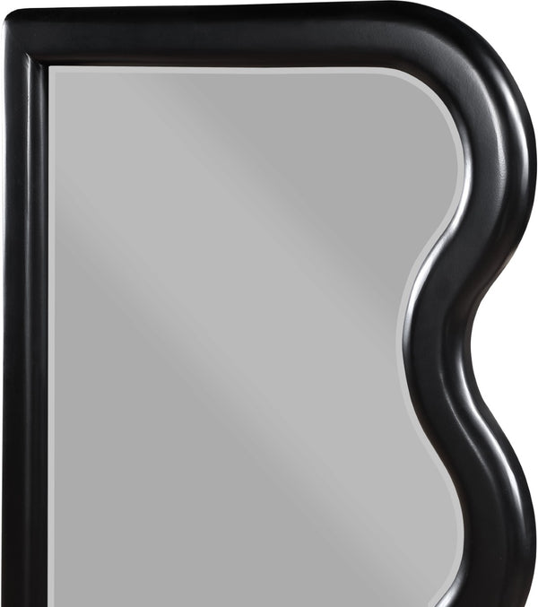 Meridian Furniture Winnie Art Deco Poplar Wood Wall Mirror with Geometric Frame for Bedroom or Entryway Decor Black 441Black-M