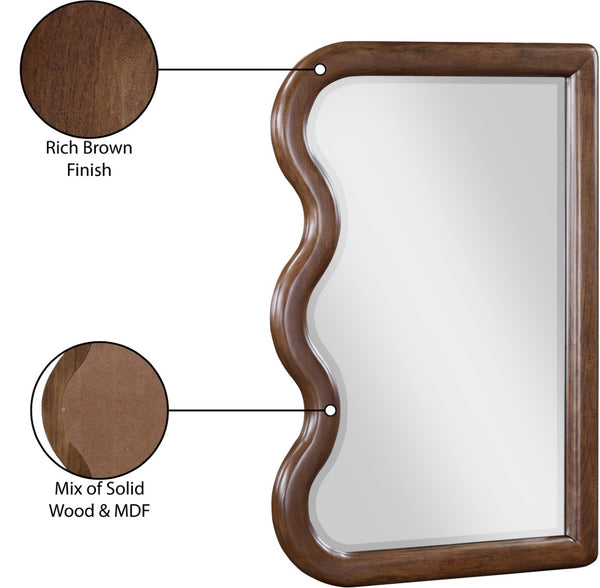 Meridian Furniture Winnie Art Deco Poplar Wood Wall Mirror with Geometric Frame for Bedroom or Entryway Decor Brown 441Brown-M