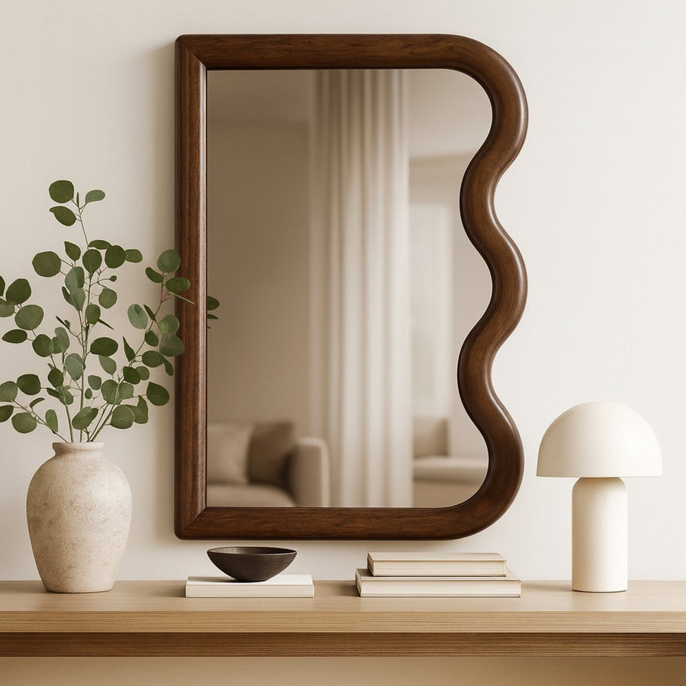 Meridian Furniture Winnie Art Deco Poplar Wood Wall Mirror with Geometric Frame for Bedroom or Entryway Decor Brown 441Brown-M