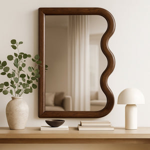 Meridian Furniture Winnie Art Deco Poplar Wood Wall Mirror with Geometric Frame for Bedroom or Entryway Decor Brown 441Brown-M