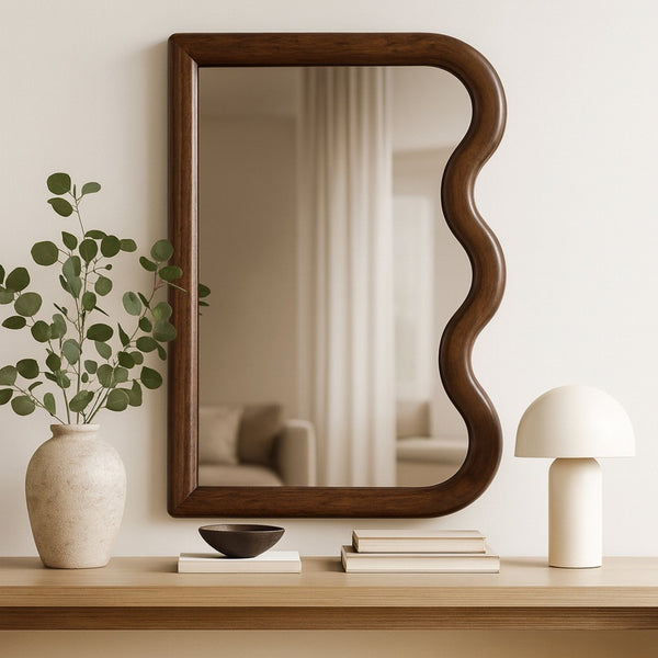 Meridian Furniture Winnie Art Deco Poplar Wood Wall Mirror with Geometric Frame for Bedroom or Entryway Decor Brown 441Brown-M